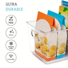 3pcs Plastic Storage Bins With Handles BPA-Free Kitchen Organization