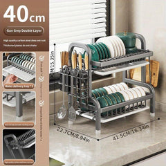 1pc Metal Dish Rack Tabletop Bowl Plate Drainage Storage Kitchen Accessory