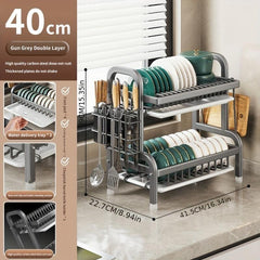 1pc Metal Dish Rack Tabletop Bowl Plate Drainage Storage Kitchen Accessory