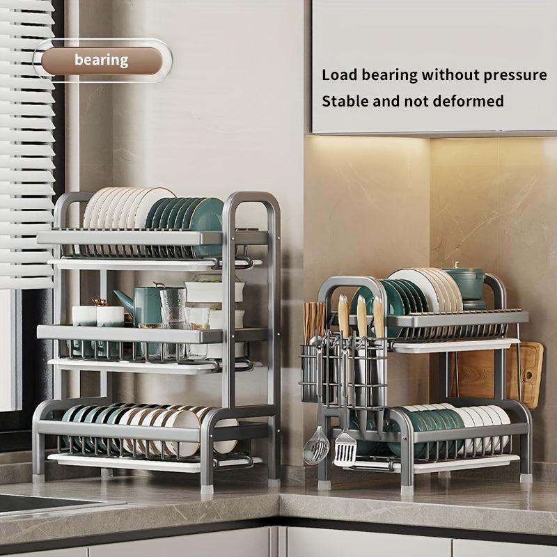 1pc Metal Dish Rack Tabletop Bowl Plate Drainage Storage Kitchen Accessory