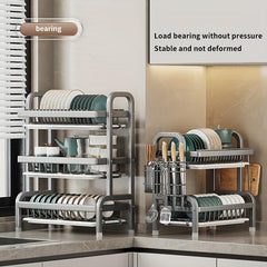 1pc Metal Dish Rack Tabletop Bowl Plate Drainage Storage Kitchen Accessory