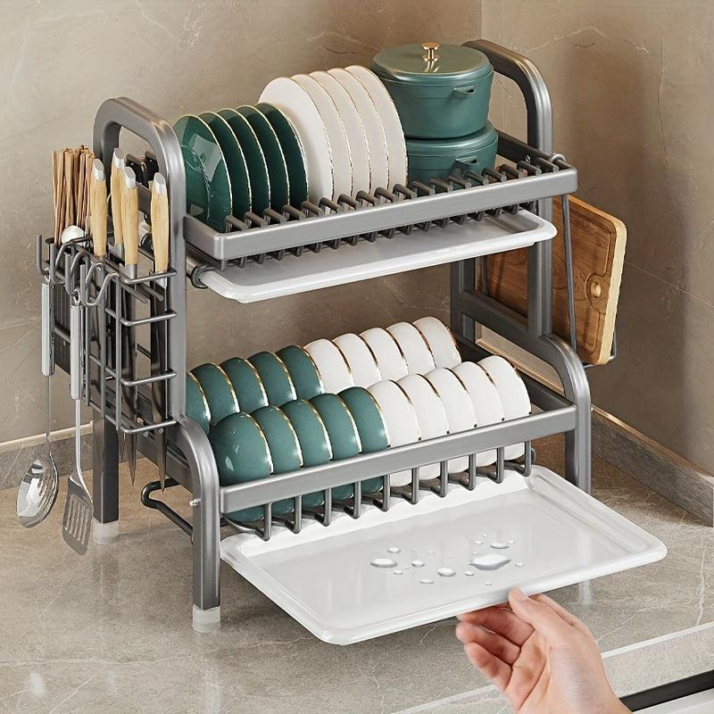 1pc Metal Dish Rack Tabletop Bowl Plate Drainage Storage Kitchen Accessory