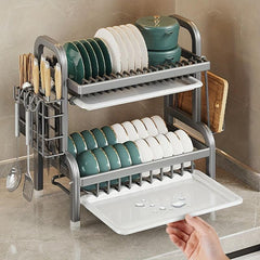 1pc Metal Dish Rack Tabletop Bowl Plate Drainage Storage Kitchen Accessory