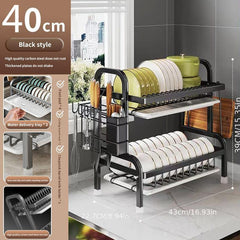 1pc Metal Dish Rack Tabletop Bowl Plate Drainage Storage Kitchen Accessory
