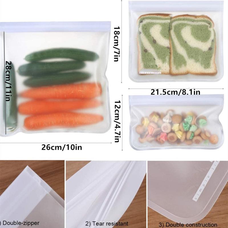 Reusable Frosted PEVA Storage Bag Leak Proof Freezer Safe for Home Kitchen