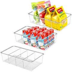 Food Pantry Storage Bins - Clear Plastic Organizer with Dividers - 2 Pack