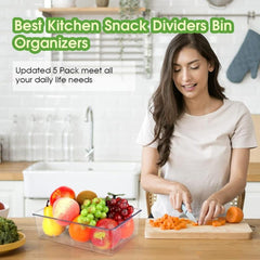 Food Pantry Storage Bins - Clear Plastic Organizer with Dividers - 2 Pack