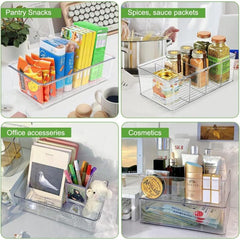 Food Pantry Storage Bins - Clear Plastic Organizer with Dividers - 2 Pack