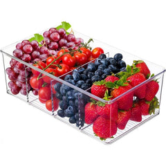 Food Pantry Storage Bins - Clear Plastic Organizer with Dividers - 2 Pack
