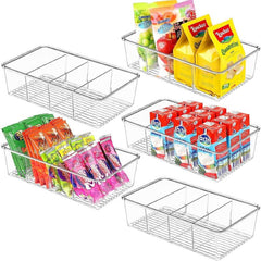 Food Pantry Storage Bins - Clear Plastic Organizer with Dividers - 2 Pack