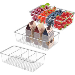 Food Pantry Storage Bins - Clear Plastic Organizer with Dividers - 2 Pack