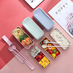 Three Layer Bento Box with Cutlery Lunch Box, Leakproof Food Container
