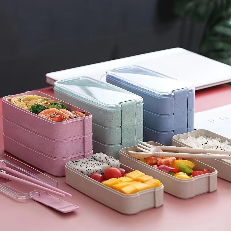 Three Layer Bento Box with Cutlery Lunch Box, Leakproof Food Container