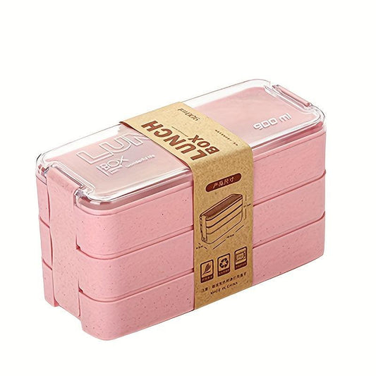 Three Layer Bento Box with Cutlery Lunch Box, Leakproof Food Container