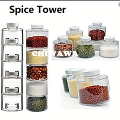 6pcs Tower Shaped Seasoning Jar Stackable Spice Storage Box