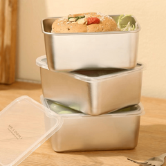 3pcs Stainless Steel Fresh Keeping Box with Lid for Small Meals
