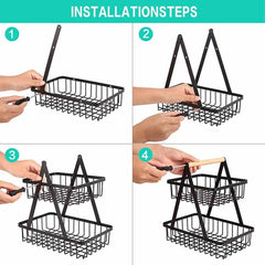 Outdoor Fruit Basket Double layer Storage Rack Camping Portable Picnic Basket