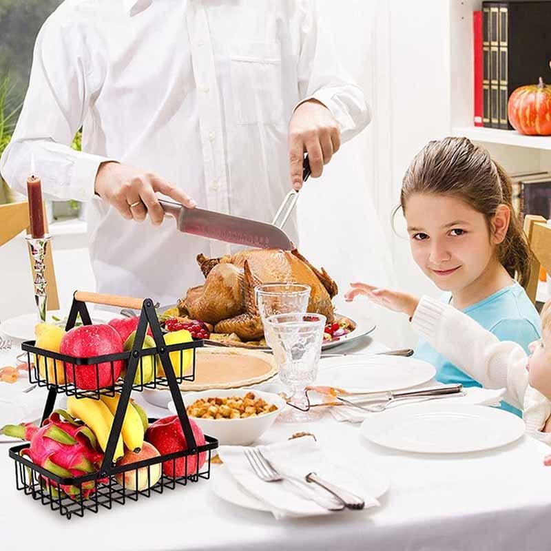Outdoor Fruit Basket Double layer Storage Rack Camping Portable Picnic Basket