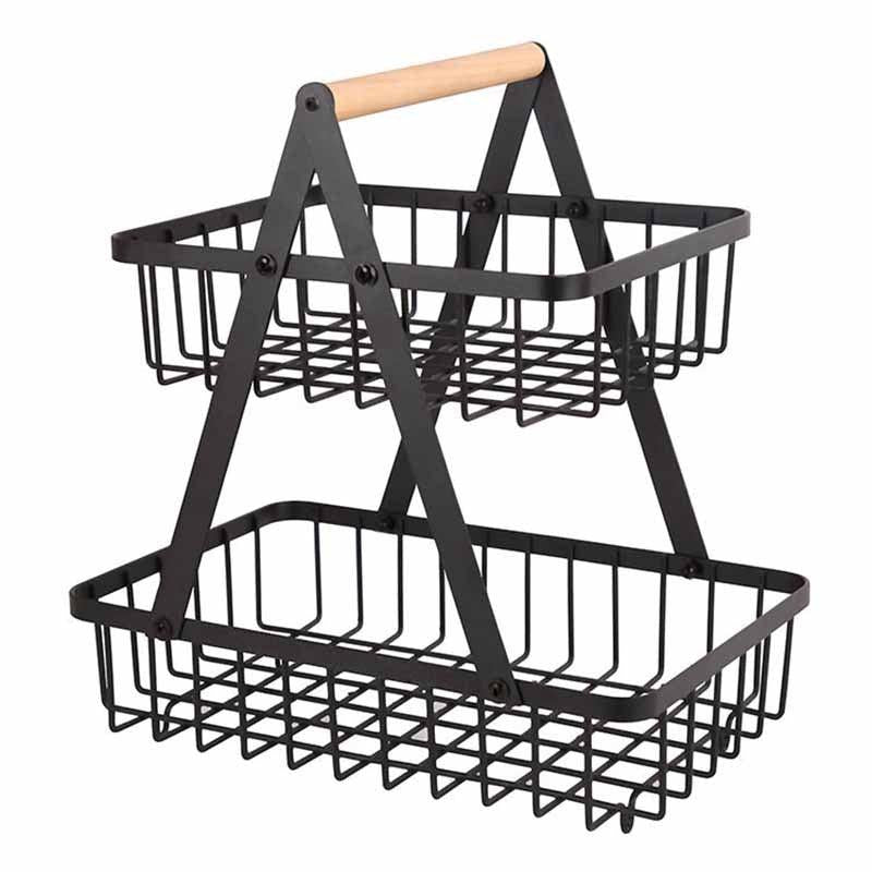 Outdoor Fruit Basket Double layer Storage Rack Camping Portable Picnic Basket