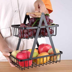Outdoor Fruit Basket Double layer Storage Rack Camping Portable Picnic Basket
