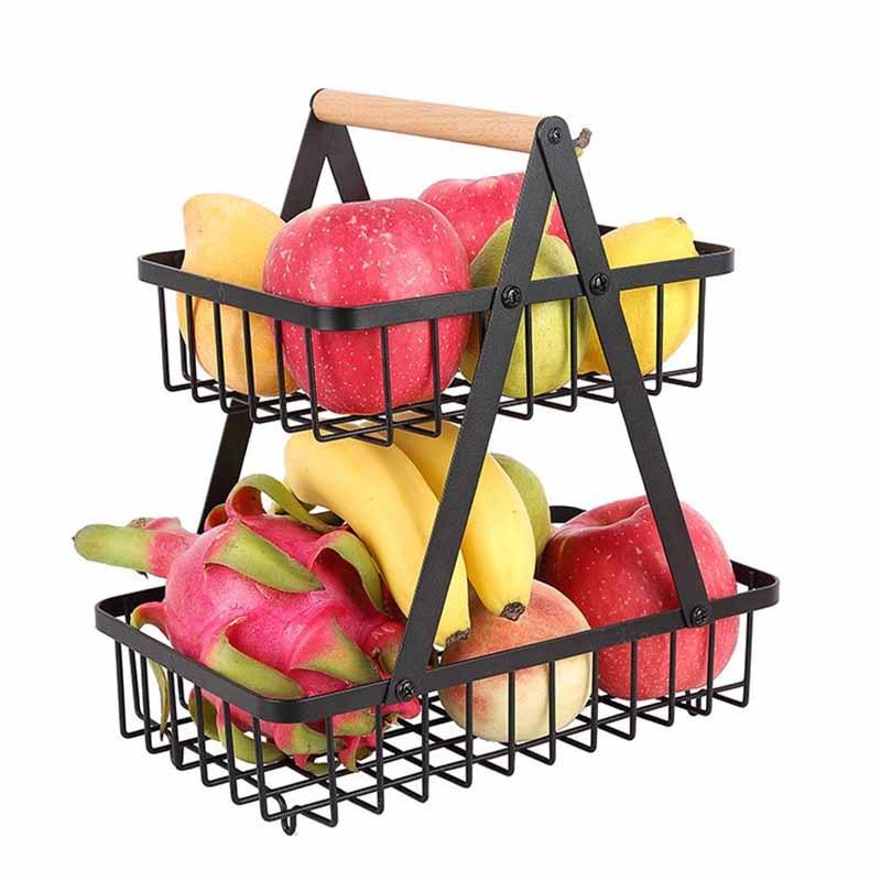 Outdoor Fruit Basket Double layer Storage Rack Camping Portable Picnic Basket