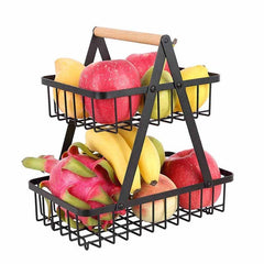 Outdoor Fruit Basket Double layer Storage Rack Camping Portable Picnic Basket