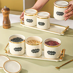 Condiment Jar With Lid Set & 3 Airtight Spice Storage Cans + Tray