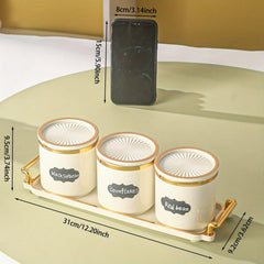 Condiment Jar With Lid Set & 3 Airtight Spice Storage Cans + Tray