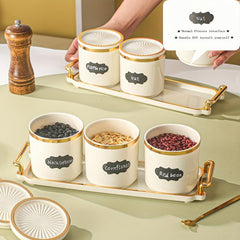 Condiment Jar With Lid Set & 3 Airtight Spice Storage Cans + Tray