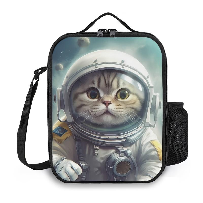 Backpack Cat Astronaut Pattern Lunch Bag Insulated Lunch Box