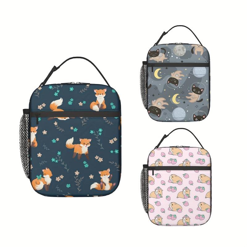 Fox Lunch Bag Astronauts Guinea Pig Pattern Insulated Container