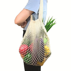 Reusable Long Handle Mesh Produce Bag - Foldable & Hanging for Grocery Shopping