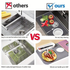 Large Silicone Sink Mat Drain Protectors Non-slip Heat Resistant Farmhouse Pad