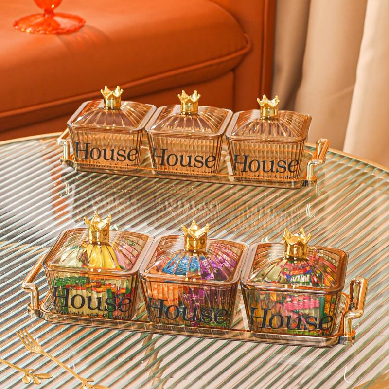Candy Jars With Lids Dried Fruit Snack Storage Box 3 Cans 3 Lids 1 Tray