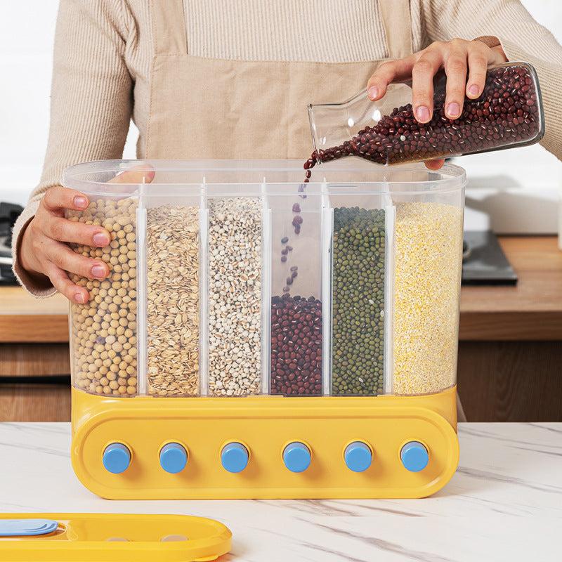 Moisture-Proof Rice Bucket with 2-6 Grids Wall Organizer