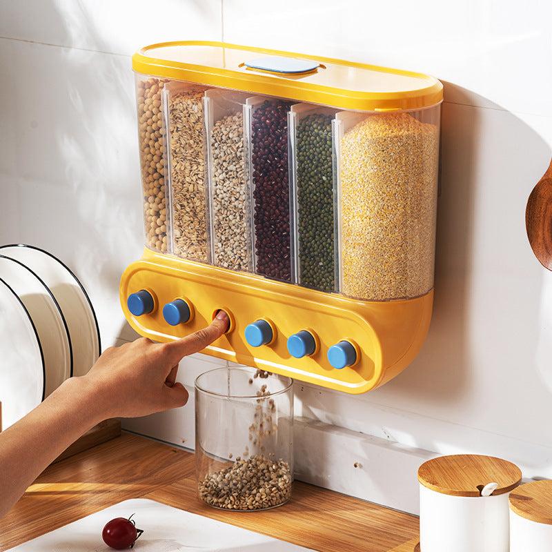 Moisture-Proof Rice Bucket with 2-6 Grids Wall Organizer