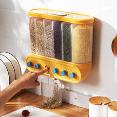 Moisture-Proof Rice Bucket with 2-6 Grids Wall Organizer