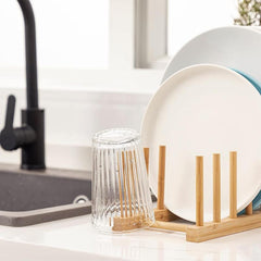 Bamboo Dish Plate Bowl Cup Rack Organizer for Kitchen Cabinet