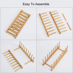 Bamboo Dish Plate Bowl Cup Rack Organizer for Kitchen Cabinet