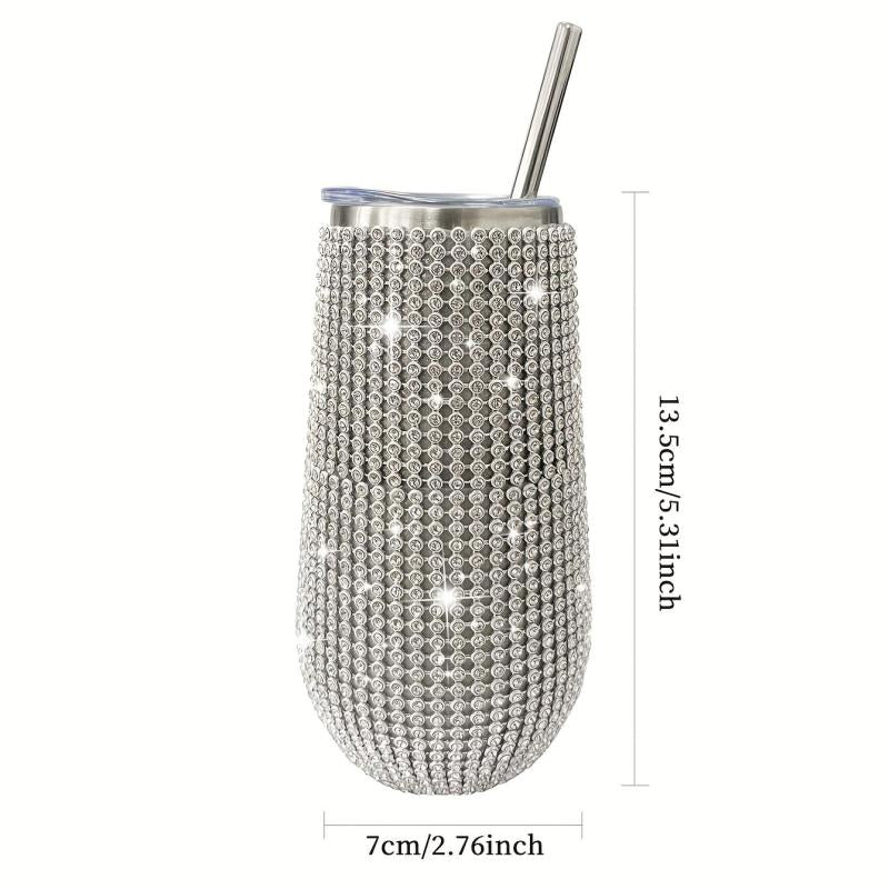 Glitter Rhinestone Tumbler 6oz Stainless Steel Water Bottle With Lid And Straw