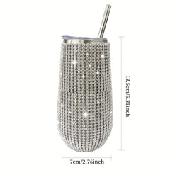 Glitter Rhinestone Tumbler 6oz Stainless Steel Water Bottle With Lid And Straw