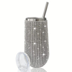 Glitter Rhinestone Tumbler 6oz Stainless Steel Water Bottle With Lid And Straw