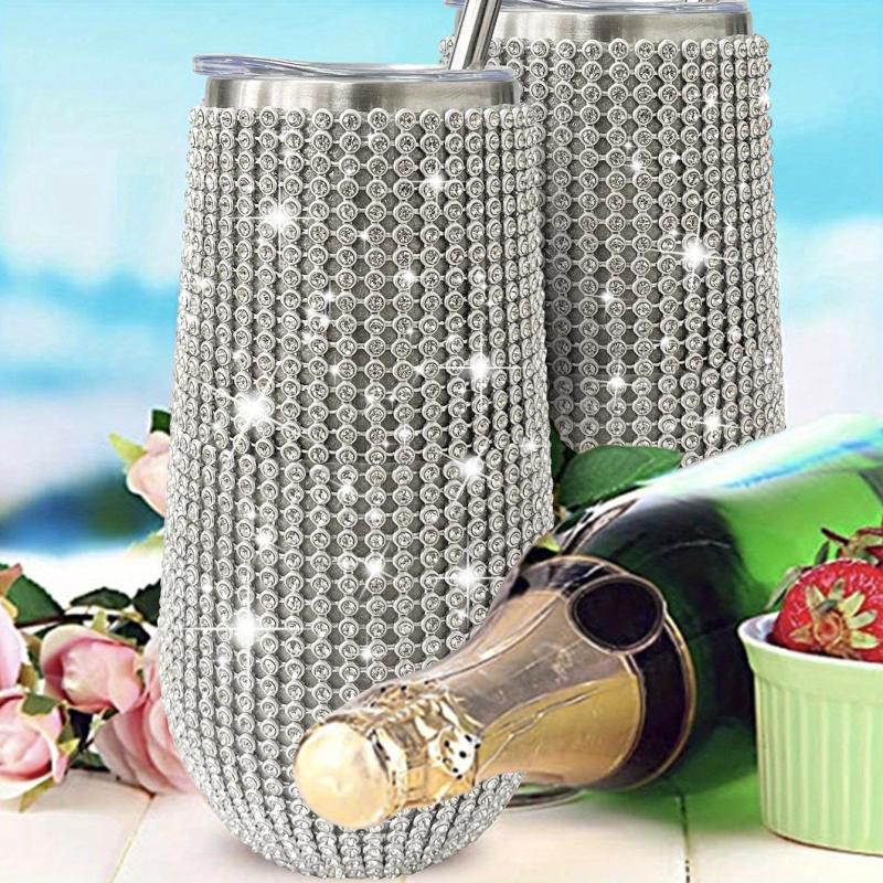 Glitter Rhinestone Tumbler 6oz Stainless Steel Water Bottle With Lid And Straw