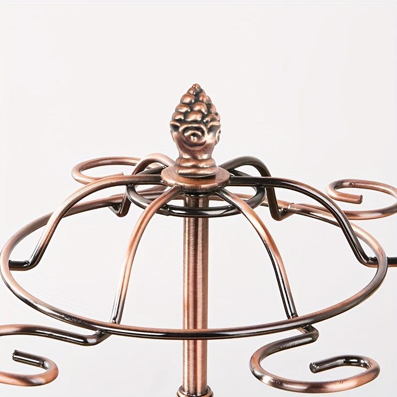 Retro Metal Wine Glass Holder 6 Hooks Freestanding Upside down Display Stand