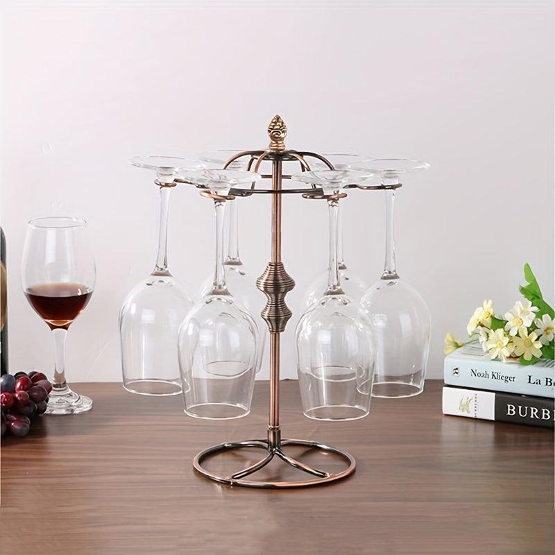 Retro Metal Wine Glass Holder 6 Hooks Freestanding Upside down Display Stand