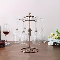 Retro Metal Wine Glass Holder 6 Hooks Freestanding Upside down Display Stand