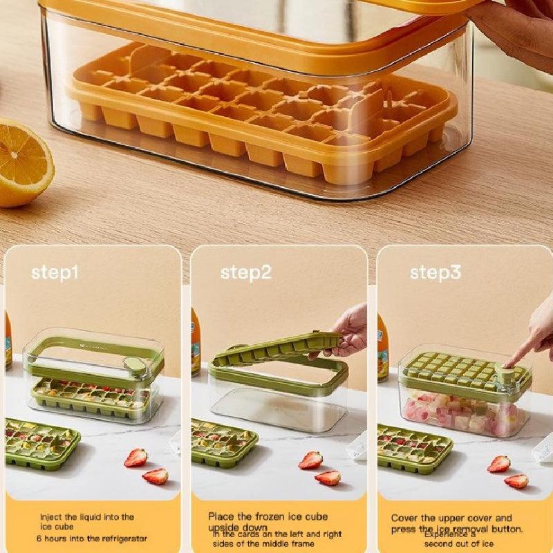 Double Layer Ice Cube Maker Silicone Square Ice Mold with Ice Scraper