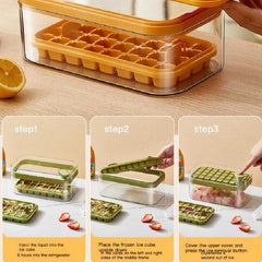 Double Layer Ice Cube Maker Silicone Square Ice Mold with Ice Scraper
