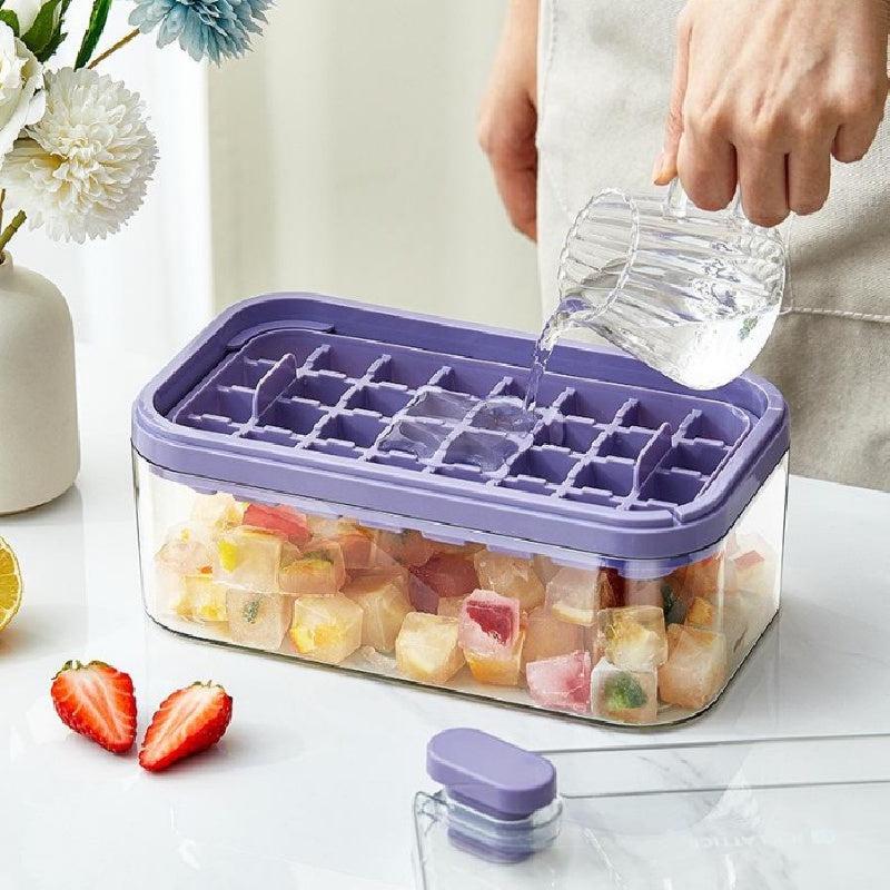 Double Layer Ice Cube Maker Silicone Square Ice Mold with Ice Scraper