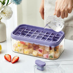 Double Layer Ice Cube Maker Silicone Square Ice Mold with Ice Scraper